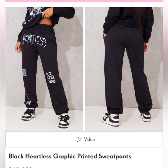 PrettyLittleThing Pants - PrettyLittleThing Black Graphic Sweatpants Size S